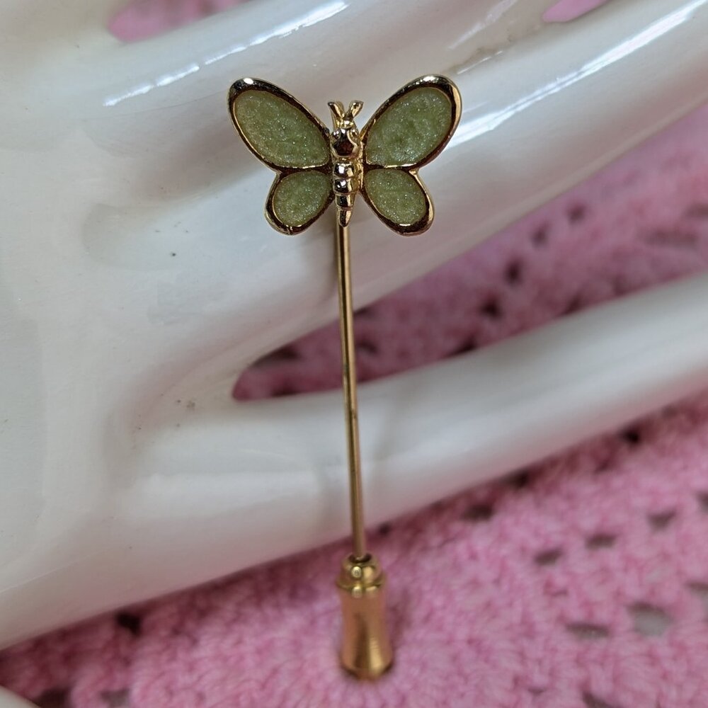 Vintage Butterfly Stick Pin Stickpin Enamel Metal fancy back side